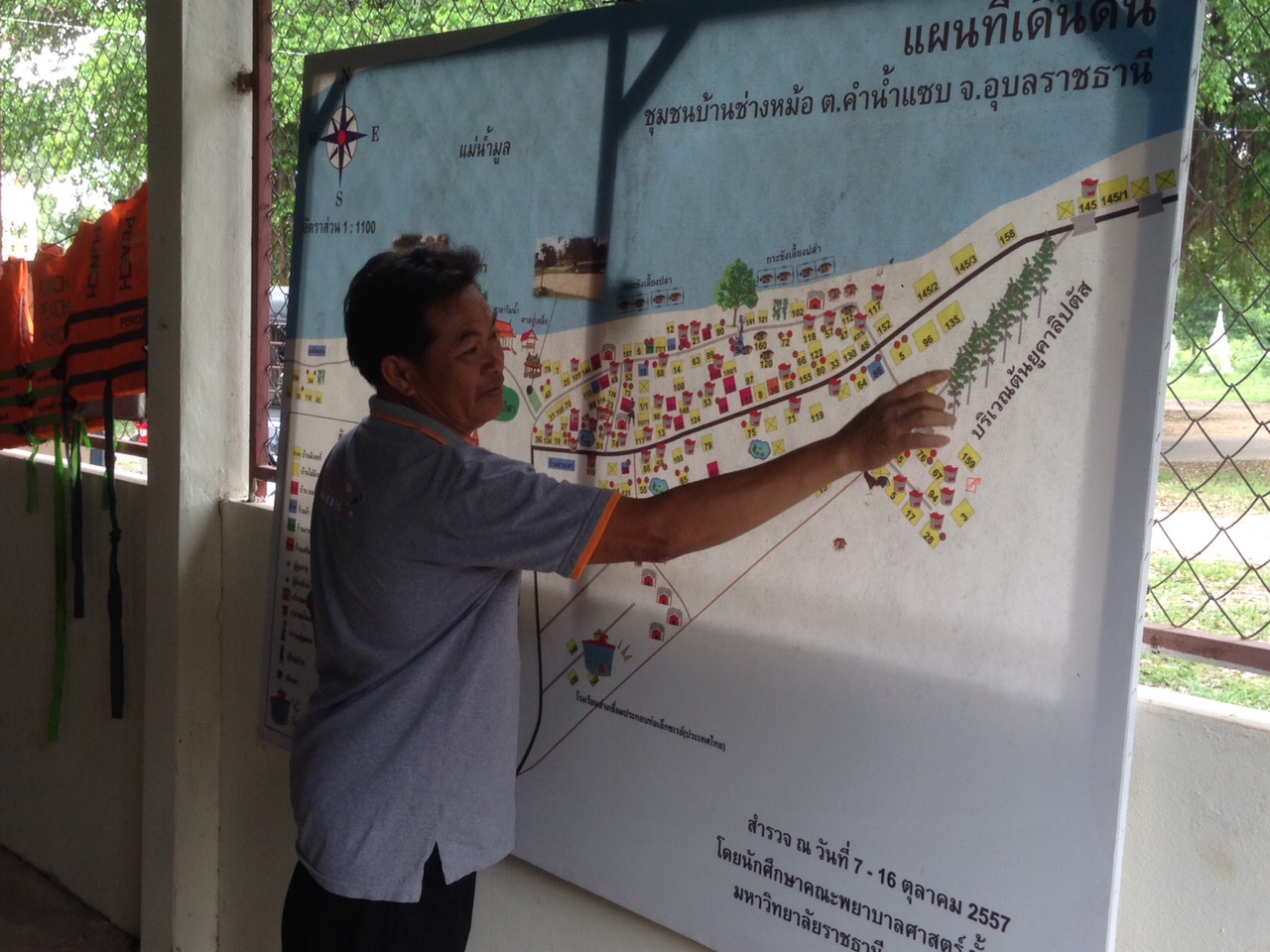 Village leader points out the most vulnerable part of the village.