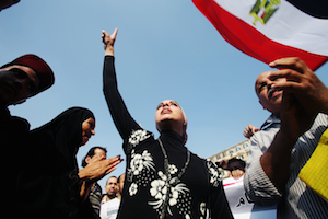 Women's presence in Tahrir Square during a protest against the Military Trial for civilians.